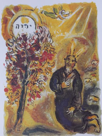 Marc CHAGALL : Moïse et le buisson ardent, Lithographie signée