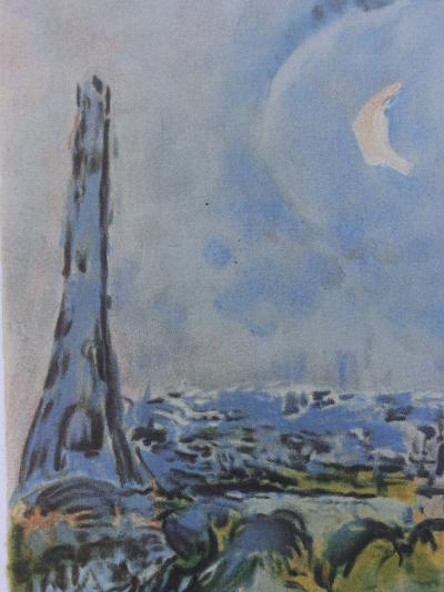 Marc CHAGALL : les mariés de la Tour Eiffel, Lithographie signée, 1989 2