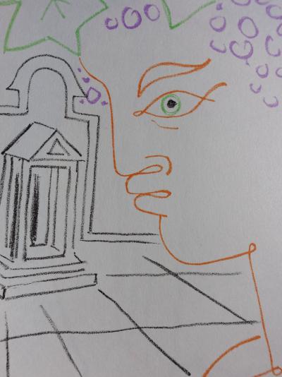 Jean COCTEAU : Le temple de Bacchus, Lithographie originale 2