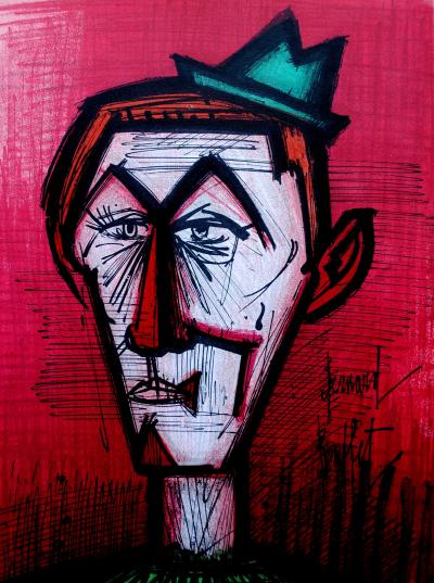Bernard BUFFET : Le Clown rouge, Lithographie originale signée, 1967