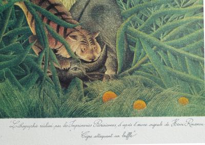 Henri ROUSSEAU (d’après)  : Tigre dévorant un buffle, Lithographie signée et numérotée, 1976 2
