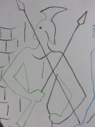 Jean COCTEAU : Les deux gardes, Lithographie originale 2