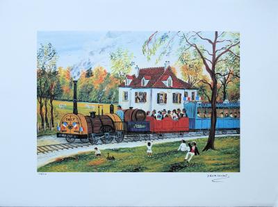 Dan GANDRE : le train Paris / St Germain, Lithographie originale 2