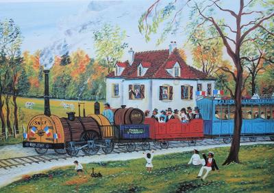 Dan GANDRE : le train Paris / St Germain, Lithographie originale 2