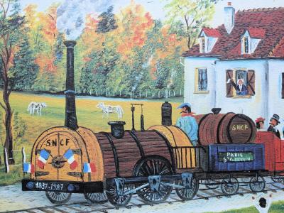 Dan GANDRE : le train Paris / St Germain, Lithographie originale 2