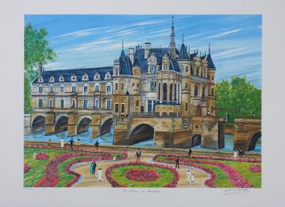 Dan GANDRE : Le château de Chenonceau, Lithographie originale 2