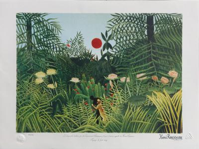 Henri ROUSSEAU (d’après) : Paysage de forêt vierge, Lithographie signée et numérotée, 1976 2