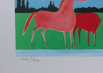 Serge LASSUS : Chevaux en été, Lithographie originale signée 2