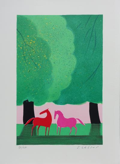 Serge LASSUS : Couple de chevaux, Lithographie originale signée 2