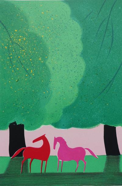 Serge LASSUS : Couple de chevaux, Lithographie originale signée 2