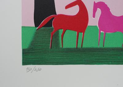 Serge LASSUS : Couple de chevaux, Lithographie originale signée 2