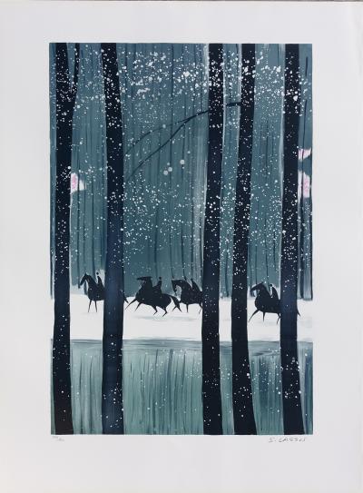 Serge LASSUS : Cavaliers en Hiver, Lithographie originale signée 2