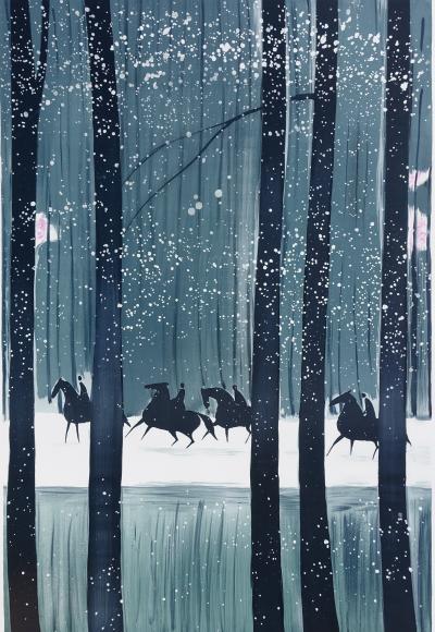 Serge LASSUS : Cavaliers en Hiver, Lithographie originale signée 2