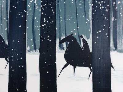 Serge LASSUS : Cavaliers en Hiver, Lithographie originale signée 2
