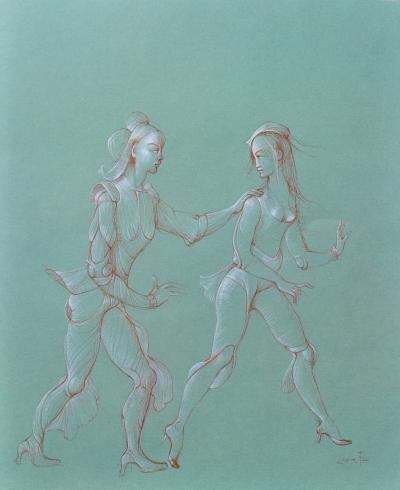 Léonor FINI : Couple en Promenade, Héliogravure signée, 1980 2