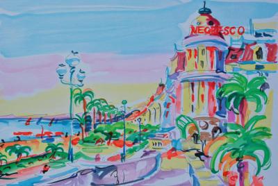 Olivier ZLADKU : Nice le Negresco , Lithographie originale signée 2