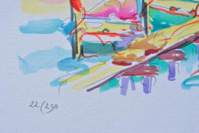 Olivier ZLADKU : Bâteaux de pêche à Cassis , Lithographie originale signée 2