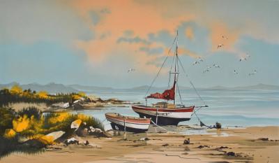 Stéphane LAURO : Couché de soleil breton, Lithographie originale signée 2