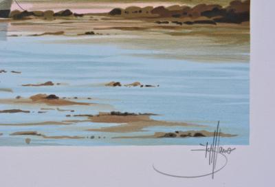 Stéphane LAURO : Voiliers et soleil couchant, Lithographie signéeoriginale 2
