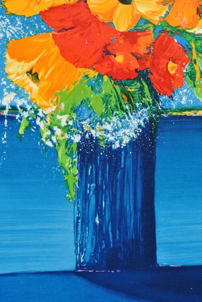 Serge FENECH : Bouquet fleuri face à la Méditerranée, Lithographie originale signée 2