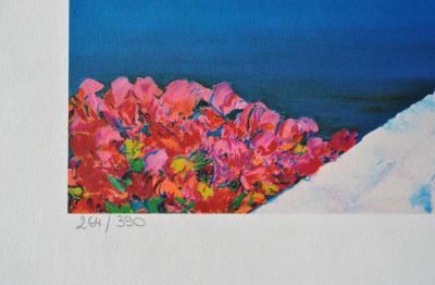 Serge FENECH : Petite porte verte à Santorin, Lithographie originale signée 2