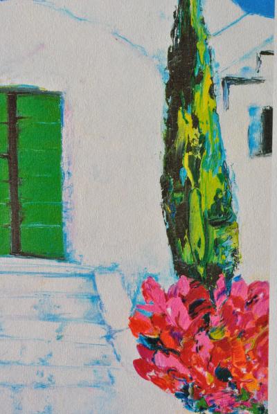 Serge FENECH : Petite porte verte à Santorin, Lithographie originale signée 2