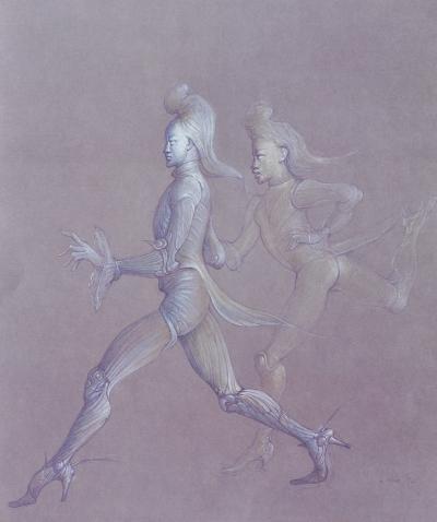 Léonor FINI : La fuite des amoureux, Héliogravure signée, 1980 2