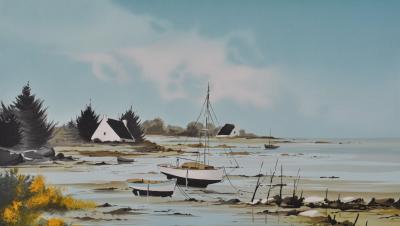 Stéphane LAURO : Petites maisons bretonnes, Lithographie originale signée 2