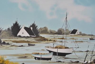 Stéphane LAURO : Petites maisons bretonnes, Lithographie originale signée 2