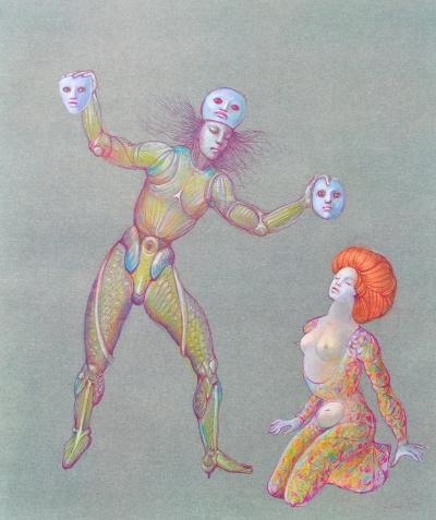 Léonor FINI : Jeu de masques, Héliogravure signée, 1980 2