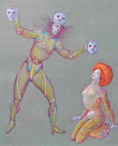 Léonor FINI : Jeu de masques, Héliogravure signée, 1980 2