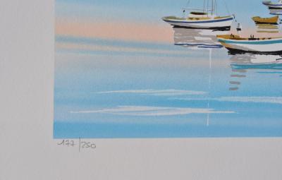 Stéphane LAURO : Petits voiliers bretons à marée haute, Lithographie originale signée 2