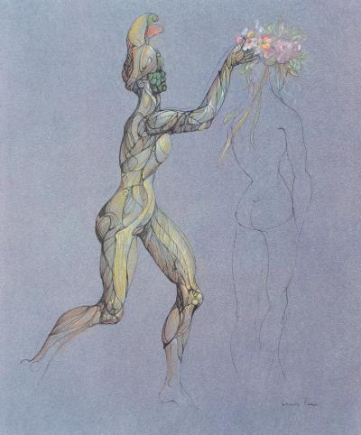 Léonor FINI : Beautée couronnée de fleurs, Héliogravure signée, 1980 2