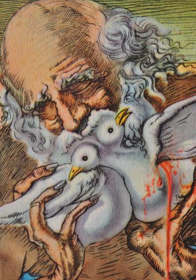Salvador DALI : Les deux pigeons, Estampe signée, 1948 2