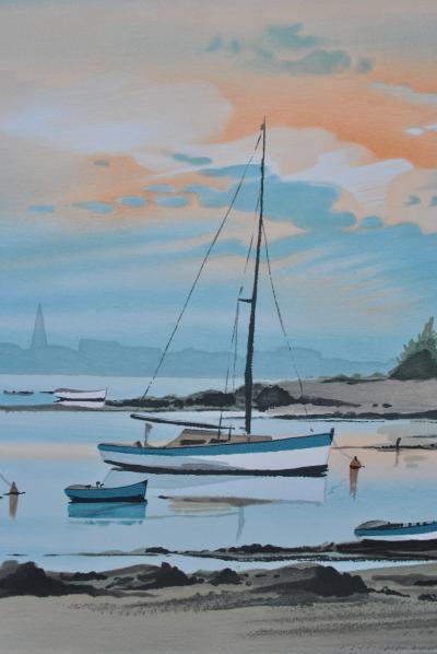 Stéphane LAURO : Petit port à Noirmoutier, Lithographie originale signée 2