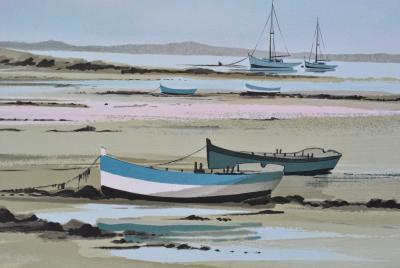 Stéphane LAURO : Petites barques à marée basse, Lithographie originale signée 2