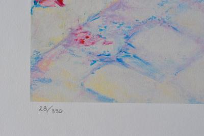 Serge FENECH : Passage fleuri à Santorin, Lithographie originale signée 2