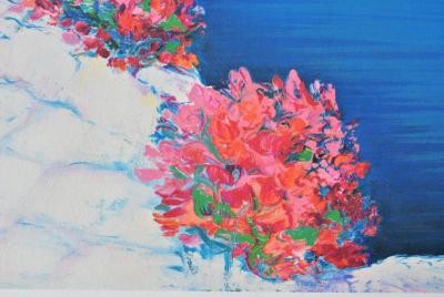 Serge FENECH : Passage fleuri à Santorin, Lithographie originale signée 2