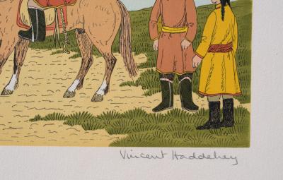 Vincent HADDELSEY : Le cavalier mongol, Lithographie originale signée 2