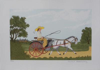 Vincent HADDELSEY : Jeune fille sur sa calèche, Lithographie originale signée 2