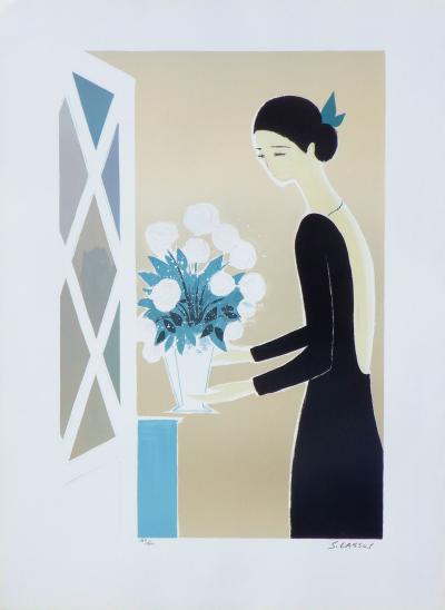 Serge LASSUS : Le bouquet blanc, Lithographie originale signée 2