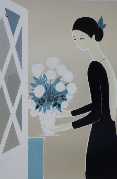 Serge LASSUS : Le bouquet blanc, Lithographie originale signée 2