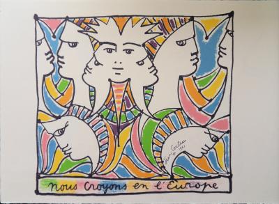 Jean COCTEAU : Europe - la méfiance, Lithographie signée 2
