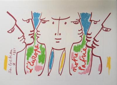 Jean COCTEAU : Europe - le temps de la réflexion, Lithographie signée 2