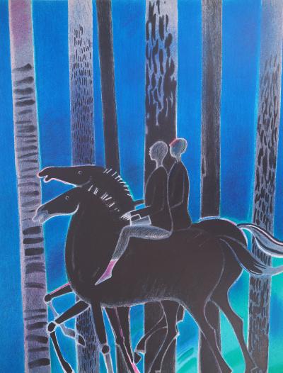 Albert ZAVARO : Les chevaux noirs - Lithographie originale signée 2