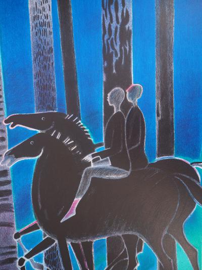 Albert ZAVARO : Les chevaux noirs - Lithographie originale signée 2