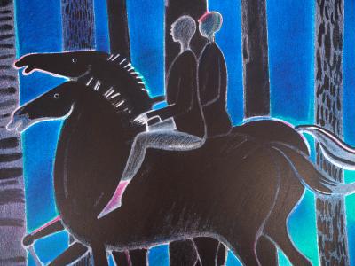 Albert ZAVARO : Les chevaux noirs - Lithographie originale signée 2