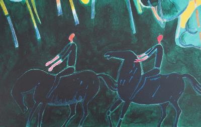 Albert ZAVARO : Coucher du soleil en promenade - Lithographie originale signée 2