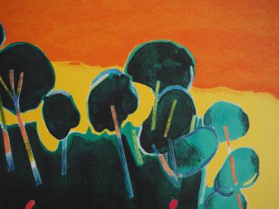 Albert ZAVARO : Coucher du soleil en promenade - Lithographie originale signée 2