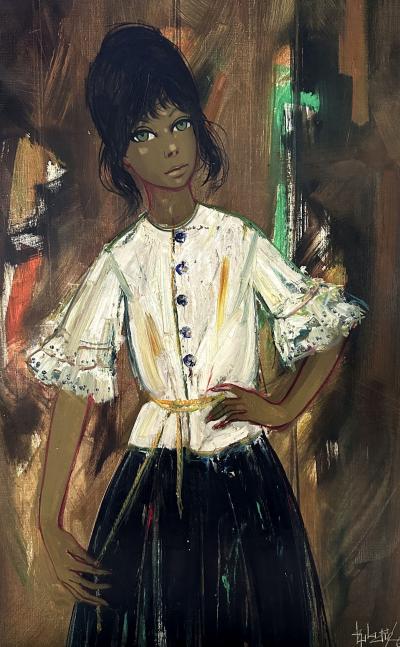 Jean-Baptiste VALADIE - Jeune fille aux yeux verts - Huile sur toile signée 2